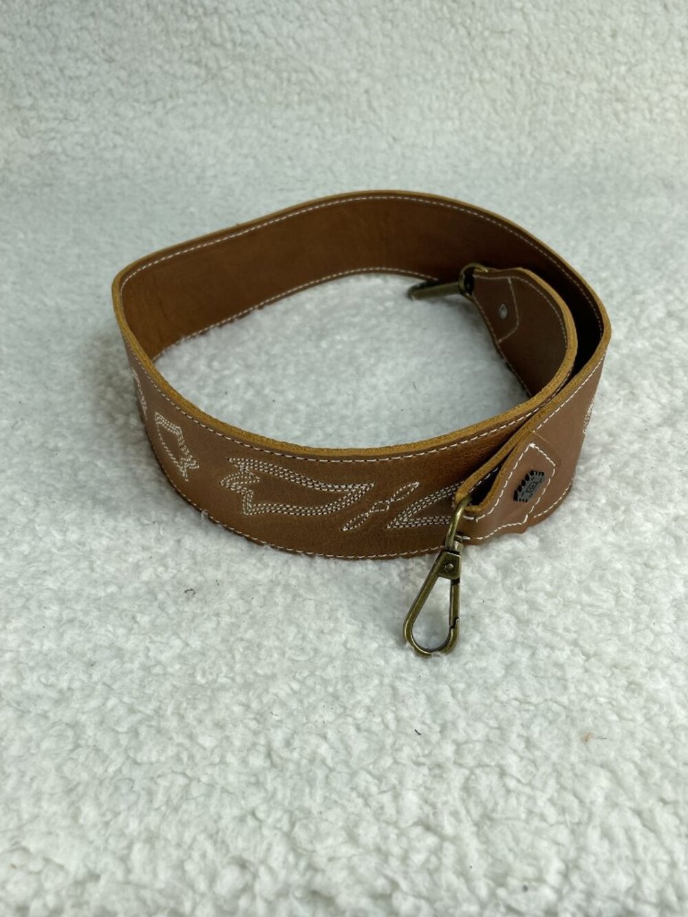 Nena & Co Handmade Brown Leather Embroidered 35 Inch Shoulder Strap Storage Bag